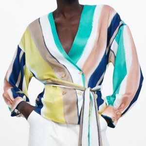 Satin, multi-colour button-up shirt